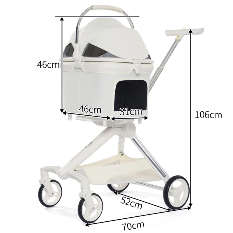 New Design Aluminum Luxury Pet Stroller Medium Pet Show Wagon Portable Pet Trolley with Detachable Carrier