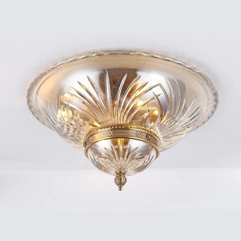 Vintage ceiling lamp with glass shade, round bedroom and dining room brass decorative lamp