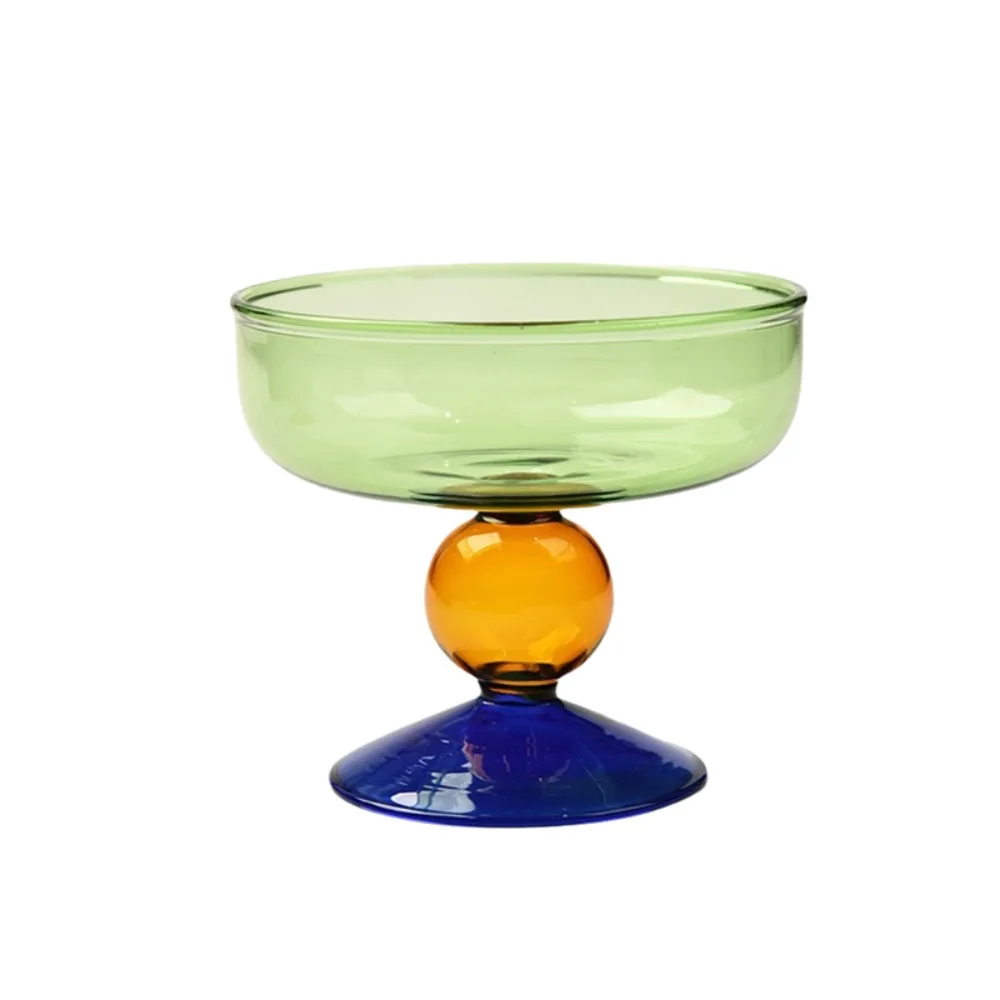 Exquisite High Feet Glass Ice Cream Bowl 270 ML Heat-resistant Dessert Cup Colorful Color-blocked Yogurt Cup Pudding