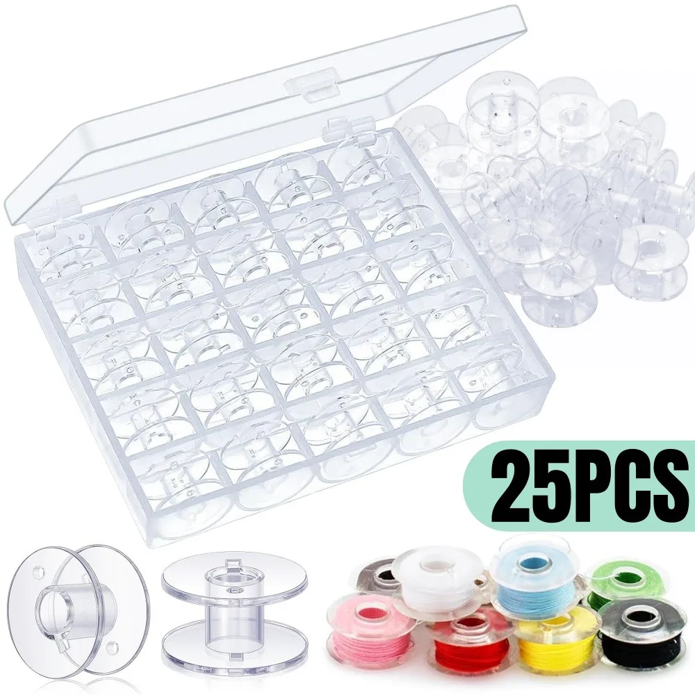 25PCS Nähmaschine Spulen Wiederverwendbare Nähmaschine Leere Spulen mit Lagerung Box für Haushalt DIY Nähen Zubehör Werkzeuge