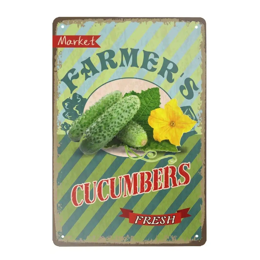 Vintage Metal Tin Sign Farmers Market Cucumbers Novelty Aluminum Sign for Home Kitchen Bar Wall Decor 12x8 Inch sign sign sign