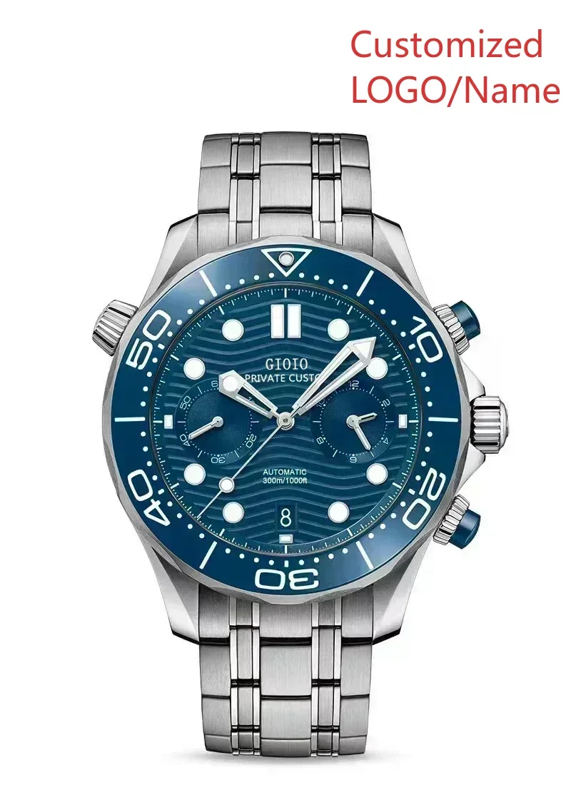 A333 Store 44mm رجالي كوارتز ساعة كرونوغراف مضيئة المطاط الأسود الأزرق السيراميك ارتفع الذهب الفولاذ المقاوم للصدأ حسب الطلب #4