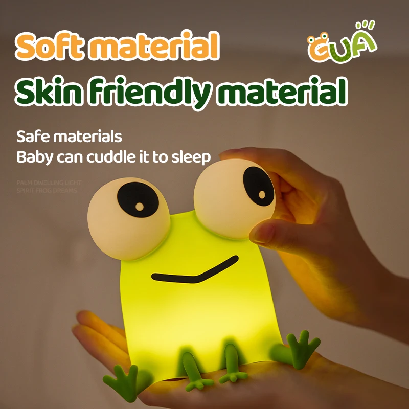 USB Rechargeable Night Light Cartoon Frog Silicone Lamp Timed Soft Light Off Mobile Phone Holder for Children's Bedroom Bedside