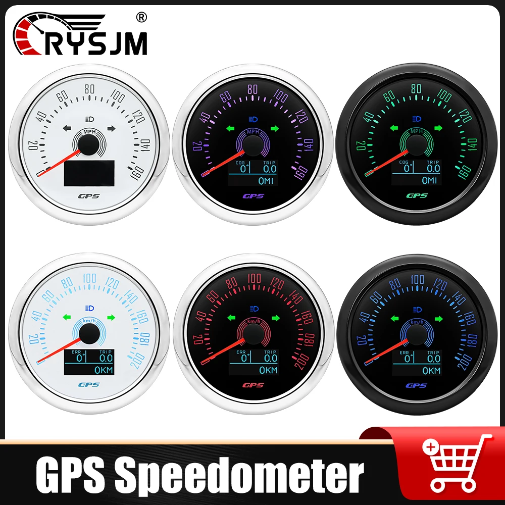 

7 Color Backlight Car GPS Speedometer 0-160MPH 0-200MPH Digital 85MM Gauge With GPS Antenna TRIP Speed Meter Gauge for 12V24V
