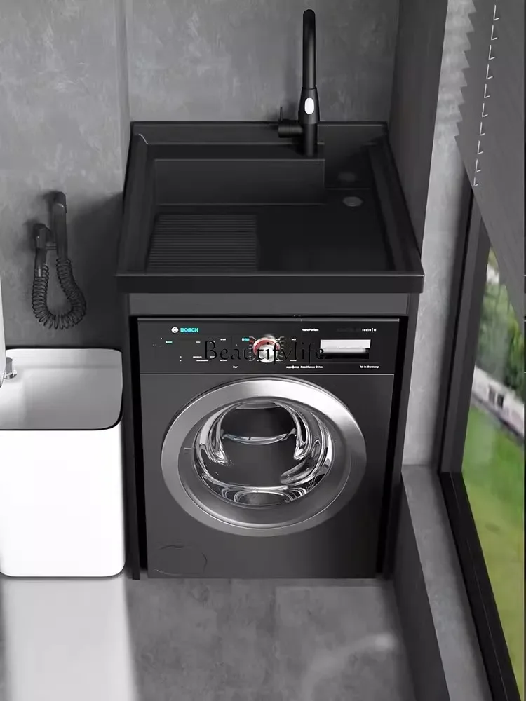 

Space aluminum balcony washing machine integrated cabinet small apartment basin significant other laundry cabinet combination