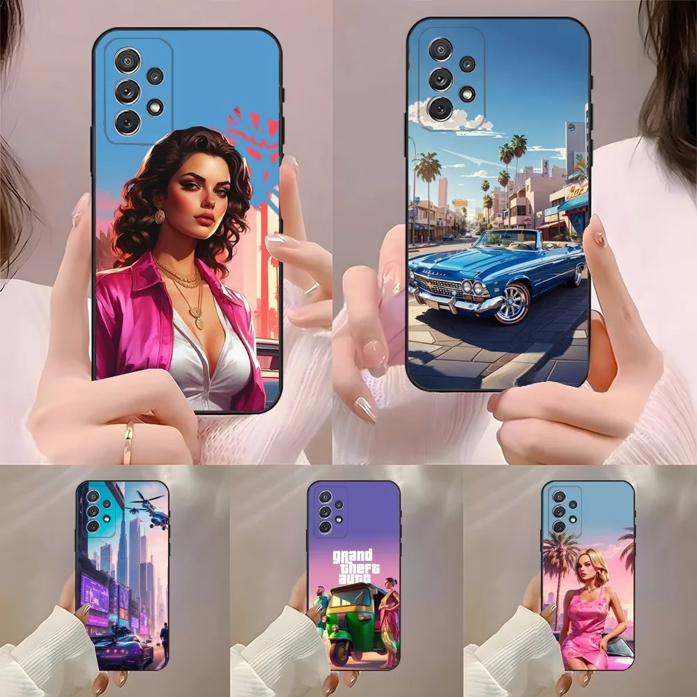 Custodia per telefono Game G-GTA 5 6 Vice City per SamsungA 91,80,73,72,71,70,53,52,51,42,41,40,32,31,30,22,21,20,13 S 5G Custodia morbida nera