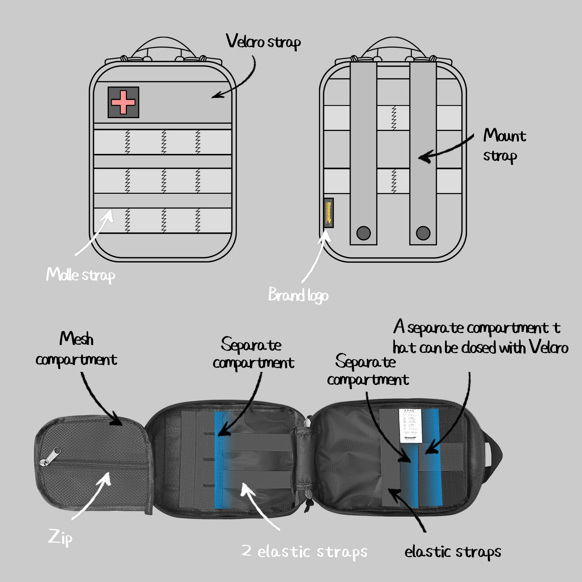 Rhinowalk Motorcycle Molle Medical Pouch Motor EMT First Aid Tool Bag Tactical Utility Pouch Outdoor Medical Supply Storage Bag