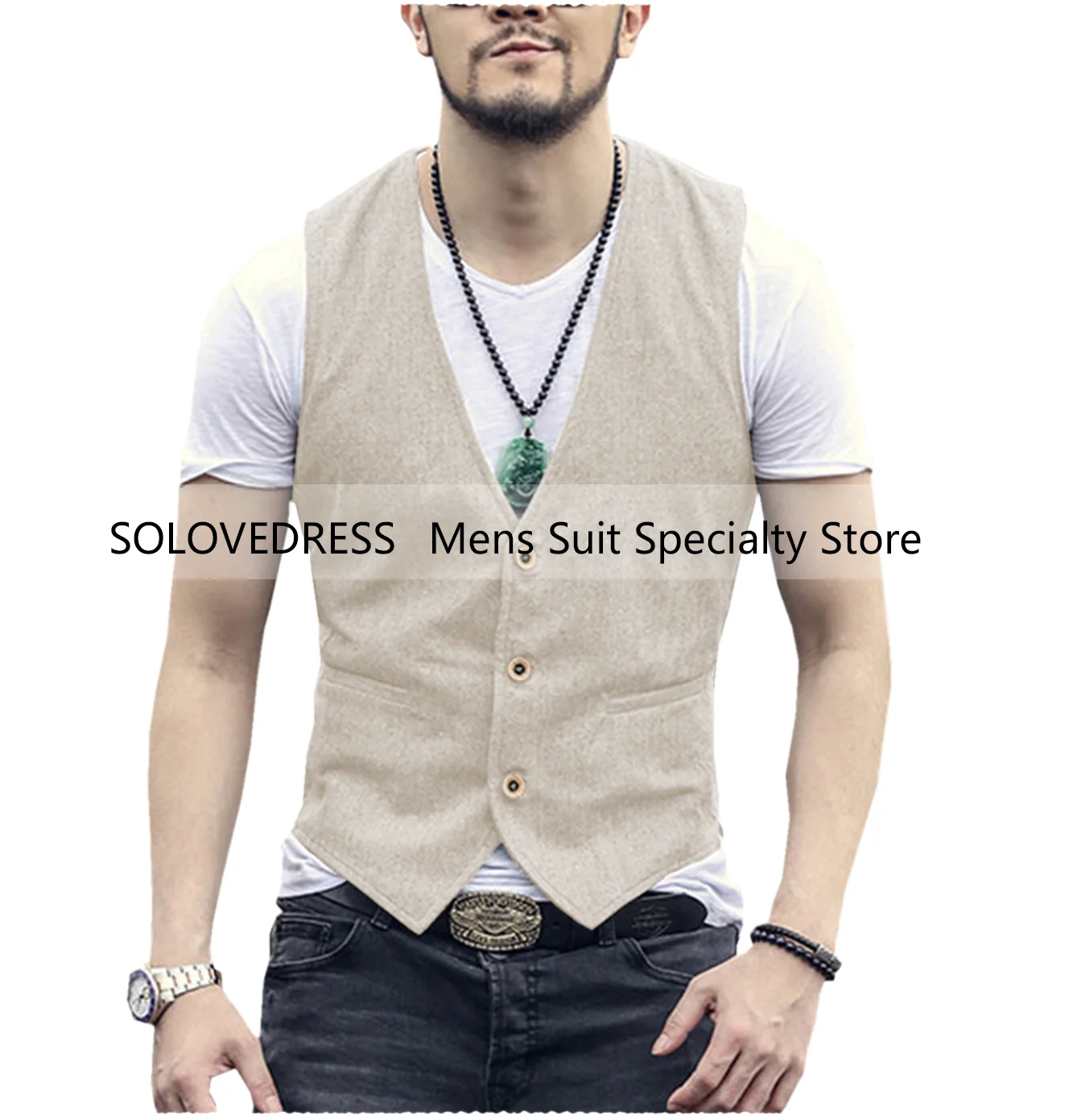 

Men's Vest Single Breasted Slim Fit Vintage Tweed Wool Waistcoat Herringbone for Wedding Groomsmen gilet