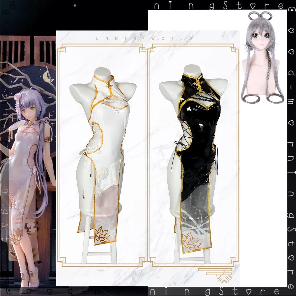 Anime Vsinger Luo Tianyi Cosplay Cheongsam parrucca Costume bella Sexy blackPatent Leather Dress femminile Luo Tian Yi Party Role play