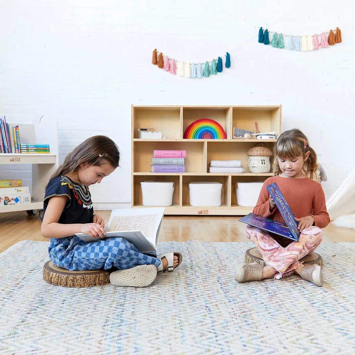 8-Compartment Mobile Storage Cabinet, , Classroom Furniture, Natural