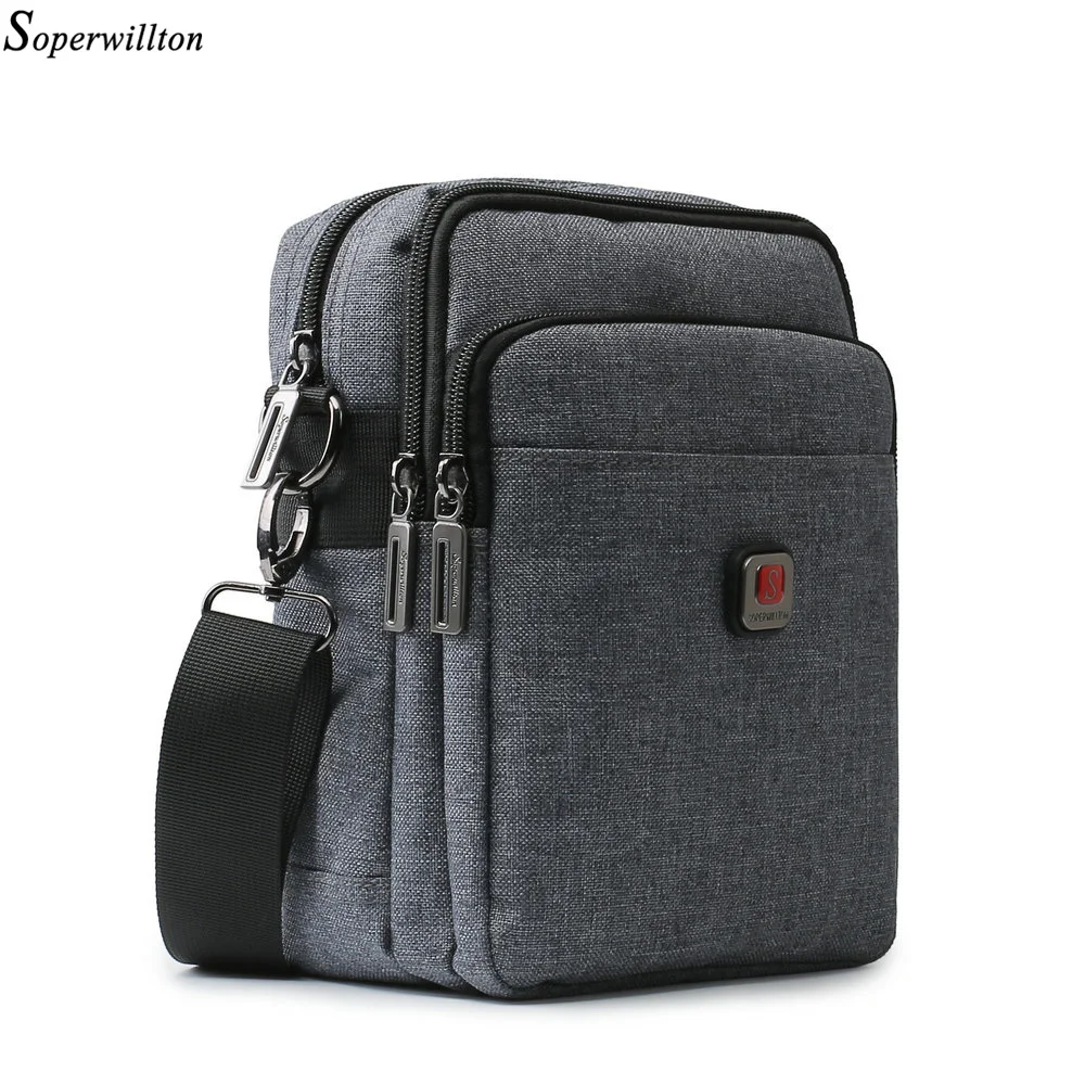 

Soperwillton Men's Shoulder Bags Crossbody USB Port For 7.9' Ipad Water-resistent Oxford Travel zip Belt Male #1042