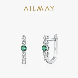 Ailmay 100% 925 Sterling Silver U-shaped Earrings For Women Brilliant Zircon Modern Elegant Party Jewelry