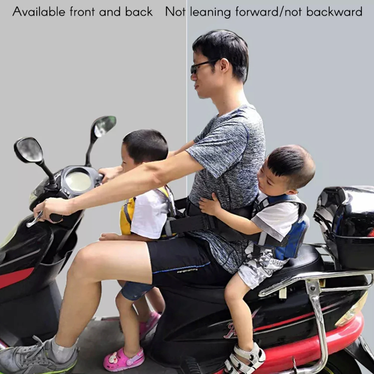 Universal Motorcycle Safety Belt for Kids W/ Storage Bag Rear Seat Grab Handle Strap Harness Adjustable Child Reflective Strip