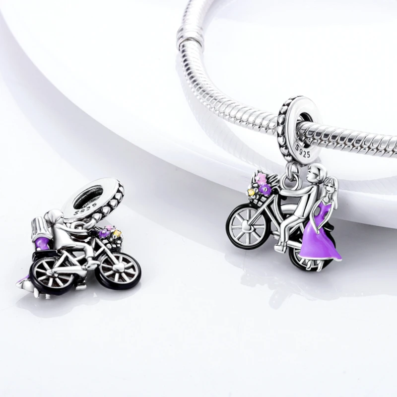 Real 100% 925 Sterling Silver Animals Wrap Heart Black Purple Charm Bead For Pandora Original Bracelet Diy Jewelry Making Gift