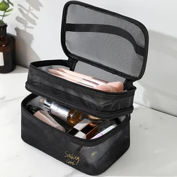 Semplice custodia per trucco in rete nera custodia per Organizer con cerniera Casual borse per il lavaggio degli articoli da toeletta Make Up pacchetto di borse per cosmetici da viaggio per donna