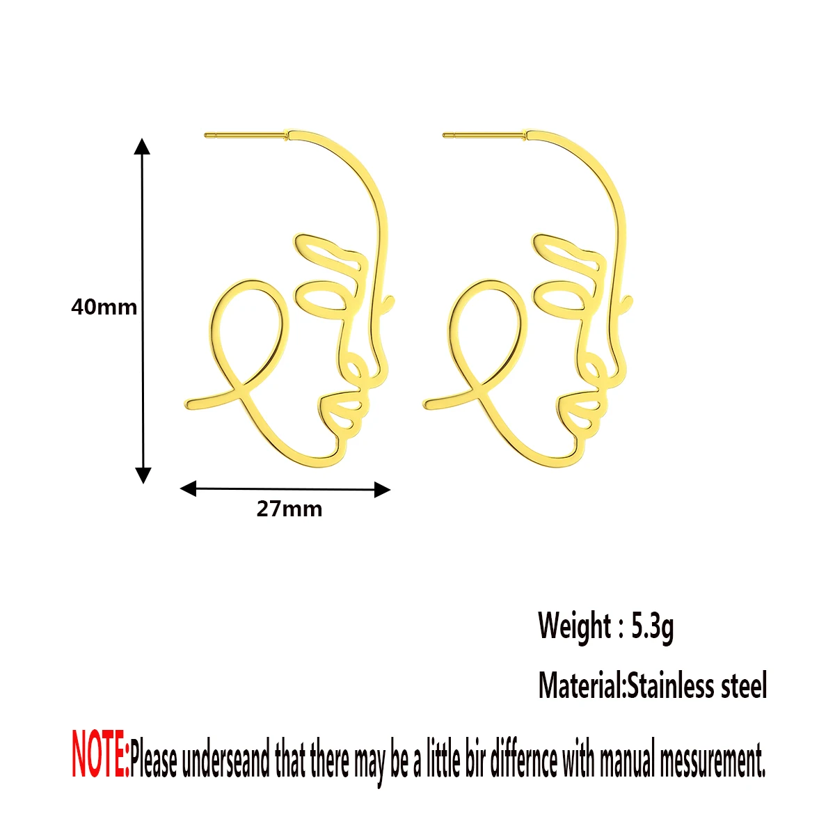 Fashion Lady Face Ear Stud Trend Stainless Steel Earrings for Women Girl Personalize Vintage Aesthetic Jewelry Set Accessories