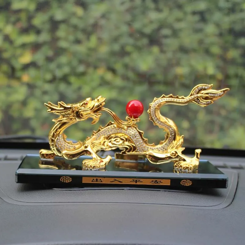 Wholesale HOME CAR Decorative ornament Good luck golden Auspicious Dragon Recruit wealth bring money FENG SHUI statue