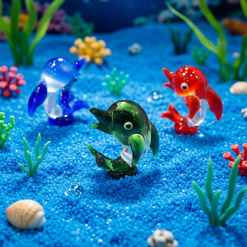 

Home Tabletop Decor Handmade Mini Glass Dolphin Figurine Cute Marine Animal Aquarium Ornament Unique Small Creative Accent Piece