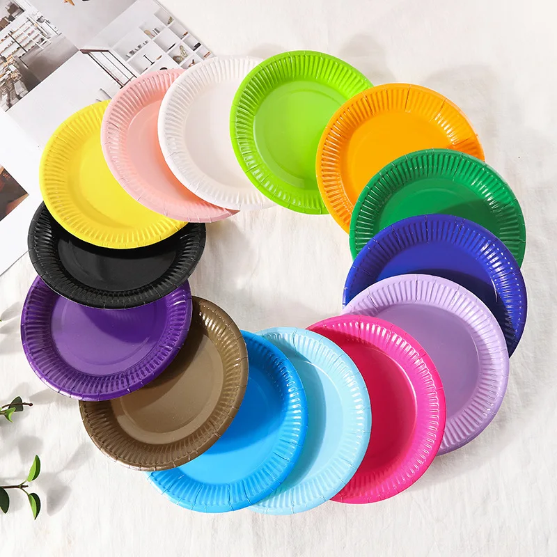 Zerolife 10 Stück/Set Macaron-Teller, einfarbig, 7-Zoll-Pappteller, Kuchen-Party-Zubehör, Einwegbesteck für Babyparty – Detail 2