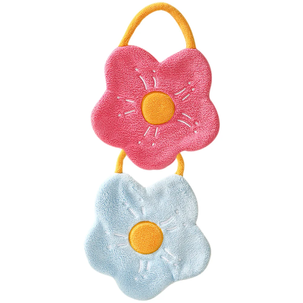 

2Pcs Flower Hand Towels Coral Fleece Absorbent Fast Drying Hanging Bathroom Kitchen Multipurpose Practical Portable