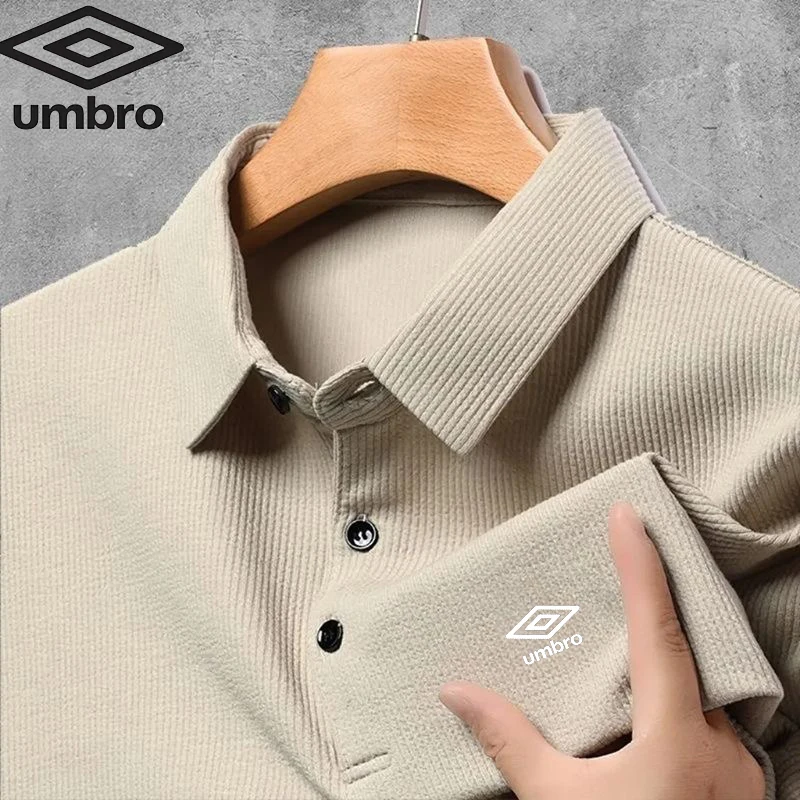 Embroidered Umbro New Autumn Waffle Fabric Polo Shirt Men's Breathable Top Business Casual Long Sleeved Polo-shirt for Men