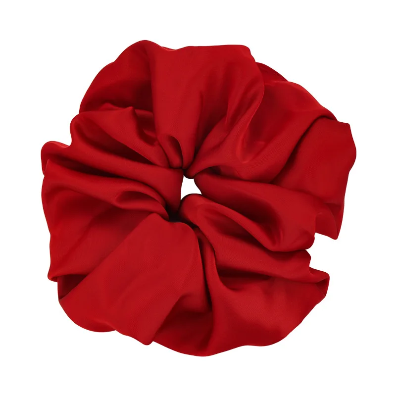 Retro Satin Red Color Hair Scrunchies Headband Women Temperament Hair Rope Tie Ponytail Rubber Band Lady Fashion Hair Accessorie