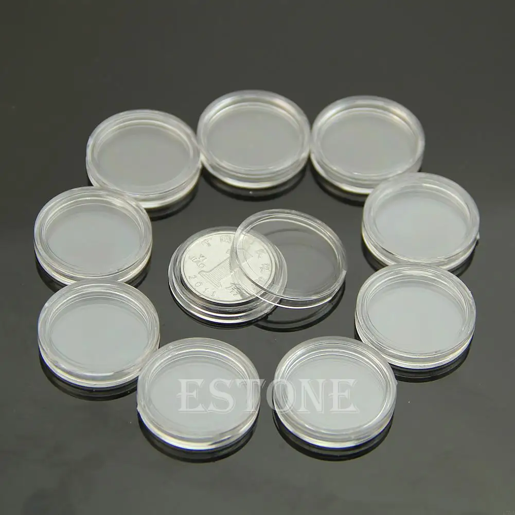 K3NA Hot 10pcs 20mm Clear Round Cases Coin Storage Capsules Holder Round Plastic