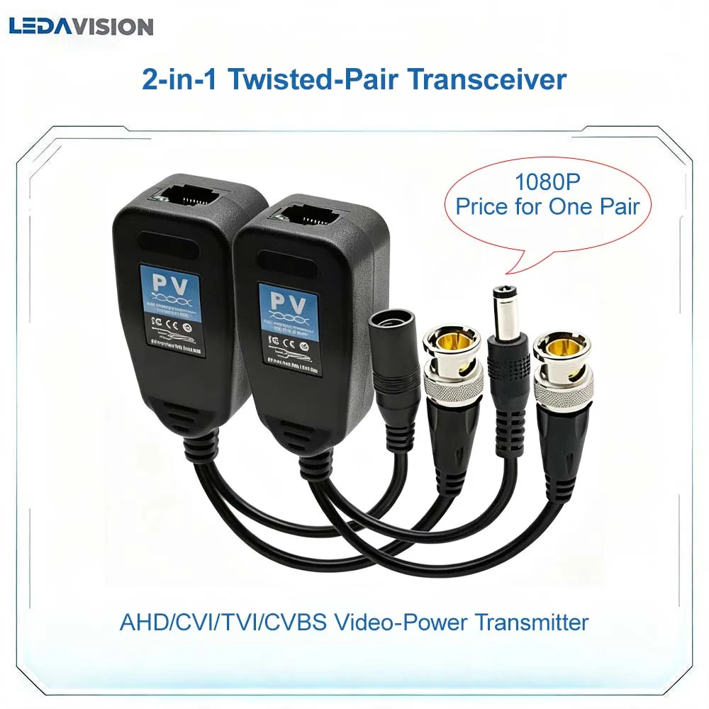 PV Balun AHD CVI TVI CVBS Coaxial HD Video‑Power Combined Twisted‑Pair Transceiver