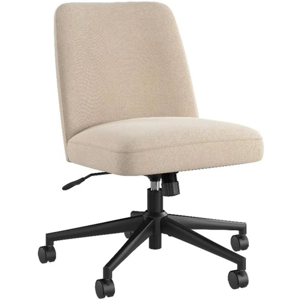 

Office Chair With Wheels In Soft Beige Fabric, Workspace Seating Solution For Small Computer Desk