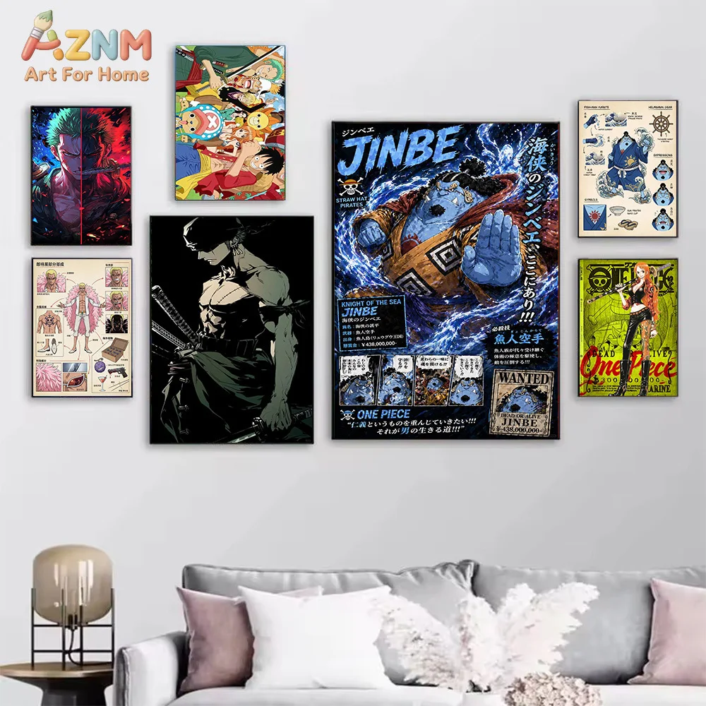 AZNM One Piece Film Red Uta Shanks Zoro Jinbe Nami Canvas Wall Art Anime Character Print Unframed Canvas Painting For Bedroom Ho