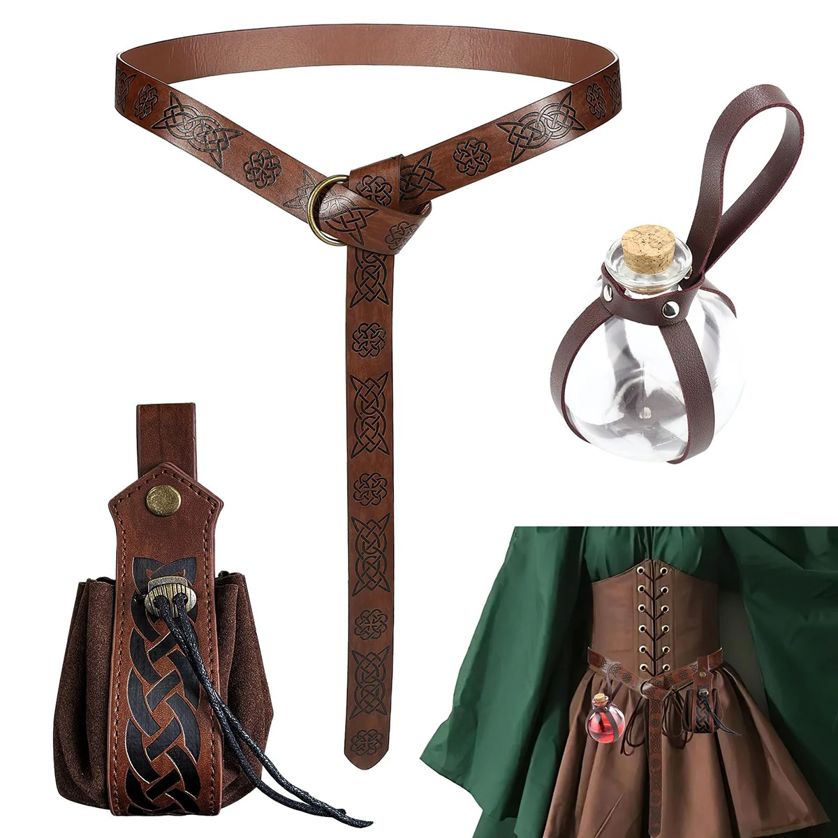 中世エンボスベルトアクセサリーコスプレ衣装小道具アクセサリーセット魔法のポーションボトル