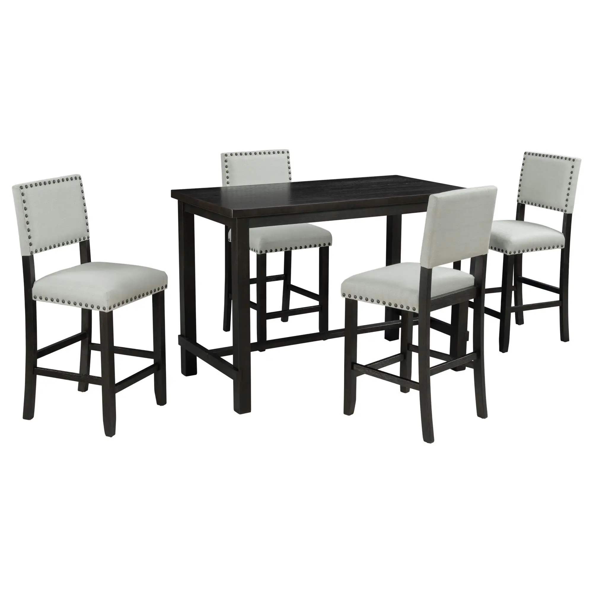 

5-Piece Espresso & Beige Counter Height Dining Set - Elegant Table with 4 Chairs for Stylish Dining