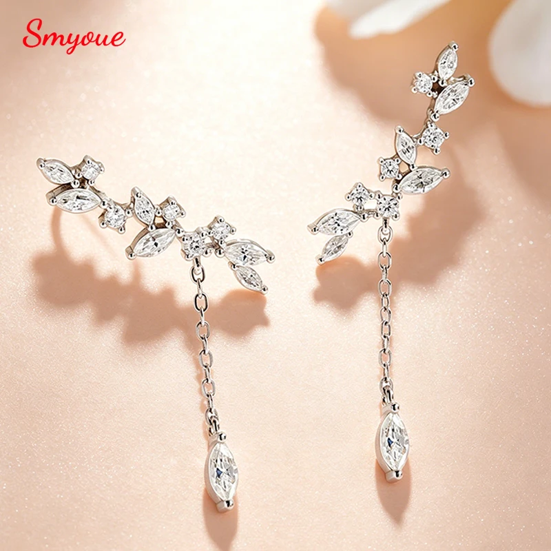 

Smyoue Tassel Flowers All Moissanite Drop Earrings for Women Pass Diamond Test Dainty Bridal Jewelry 100% Real Sterling Silver