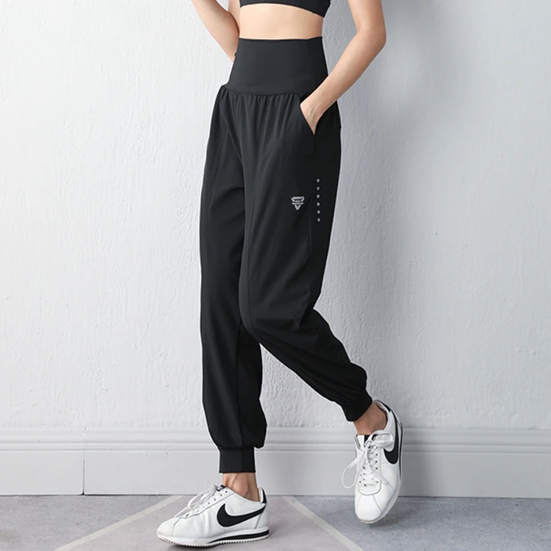Pantalones de correr de cintura alta para mujer, pantalones de entrenamiento deportivo, pantalones de chándal sueltos para gimnasio, Fitness, Jogging, secado rápido, ropa deportiva suave transpirable