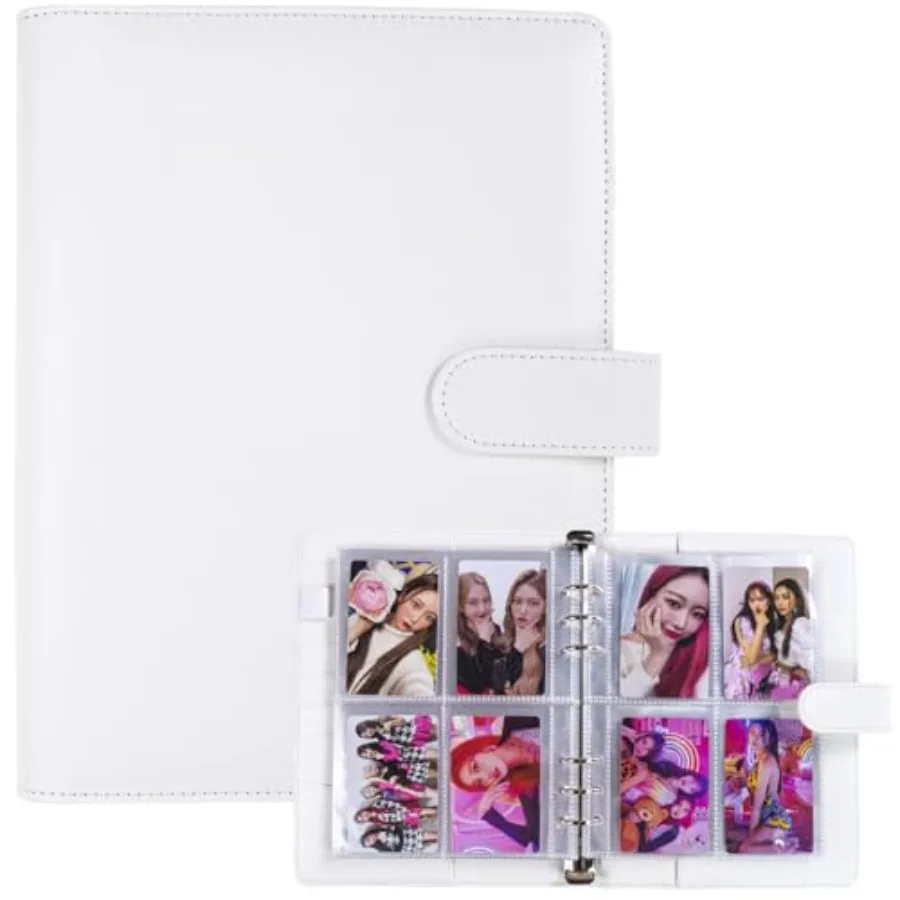 

A5 Kpop Photocard Binder with 30 Pack 4-Pocket Card Pages, 6 Ring A5 Binder Card Collector Album with 240 Card Slots, PU Leathe