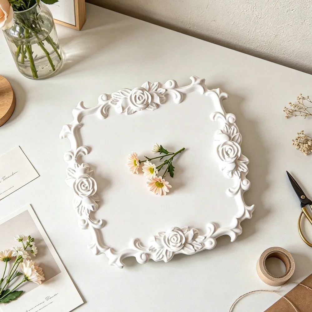 Flexible Silicone Rose Lace Tray Silicone Mold Easy Release Detailed Relief Jewelry Dish Mold Tear Resistant Rose Lace Edge