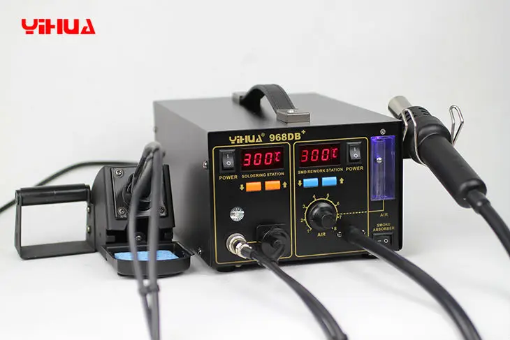 Hot 3 in 1 SMD Rework Station YIHUA 968DB+ Soldering Station With Smoke Absorber