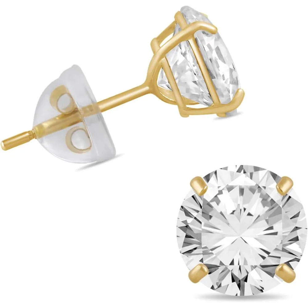 

Jewelili 10K Gold Solitaire Stud Earrings for Women | Yellow / White Gold | 5 MM (1 CTW) , 6.5 MM (2.0 CTW) or 7 MM (2.5 CTW) Ro