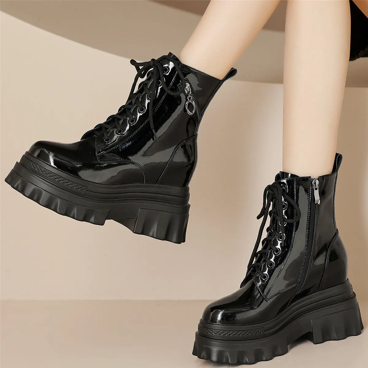 

Fashion Sneakers Women Genuine Leather Wedges High Heel Ankle Boots Female Winter Warm Round Toe Platform Pumps Casual Shoes