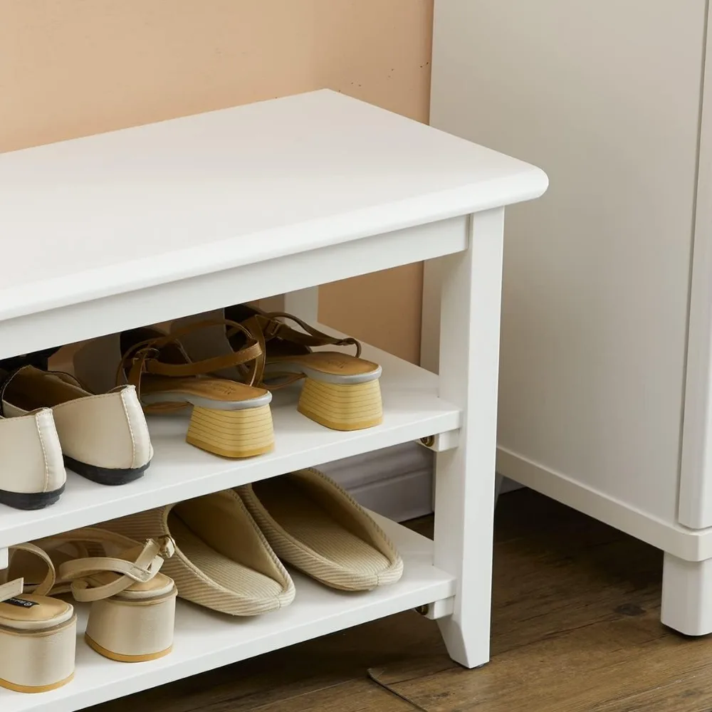 مقعد تخزين أحذية خشبي أبيض مقاس 32 بوصة مكون من 3 طبقات للمدخل والممر