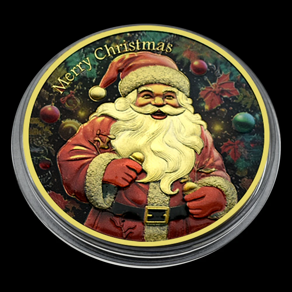 

2024 Merry Christmas Santa Claus Gold Plated Commemorative Coins Elk Medal Fans Collect Gift - Rare