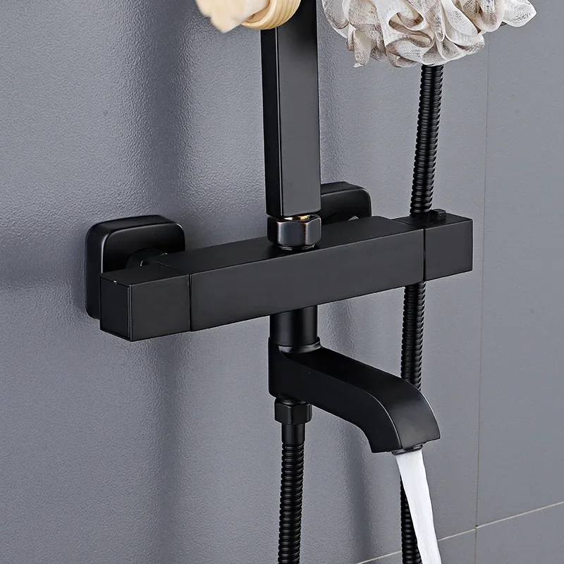 ماتي الأسود الحمام دش ثرموستاتي صنبور مجموعة الأمطار دش صنبور حوض خلاط حوض الاستحمام دش صنبور حوض خلاط 3-way دش Mixe