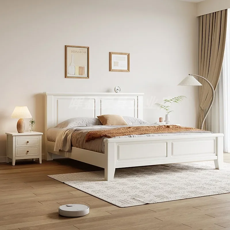 bed Nordic white solid wood  modern simple 1.8m double  1.5m light luxury  master room high box storage