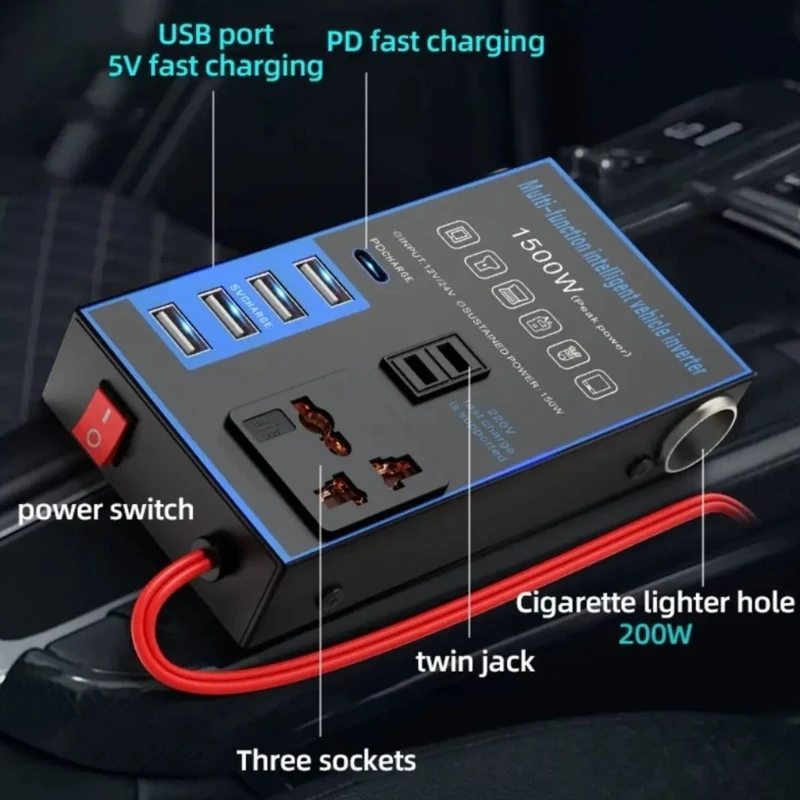   Stable 1500W Vehicle Converter Changes 12V 24V to 220V Electric Output for Car