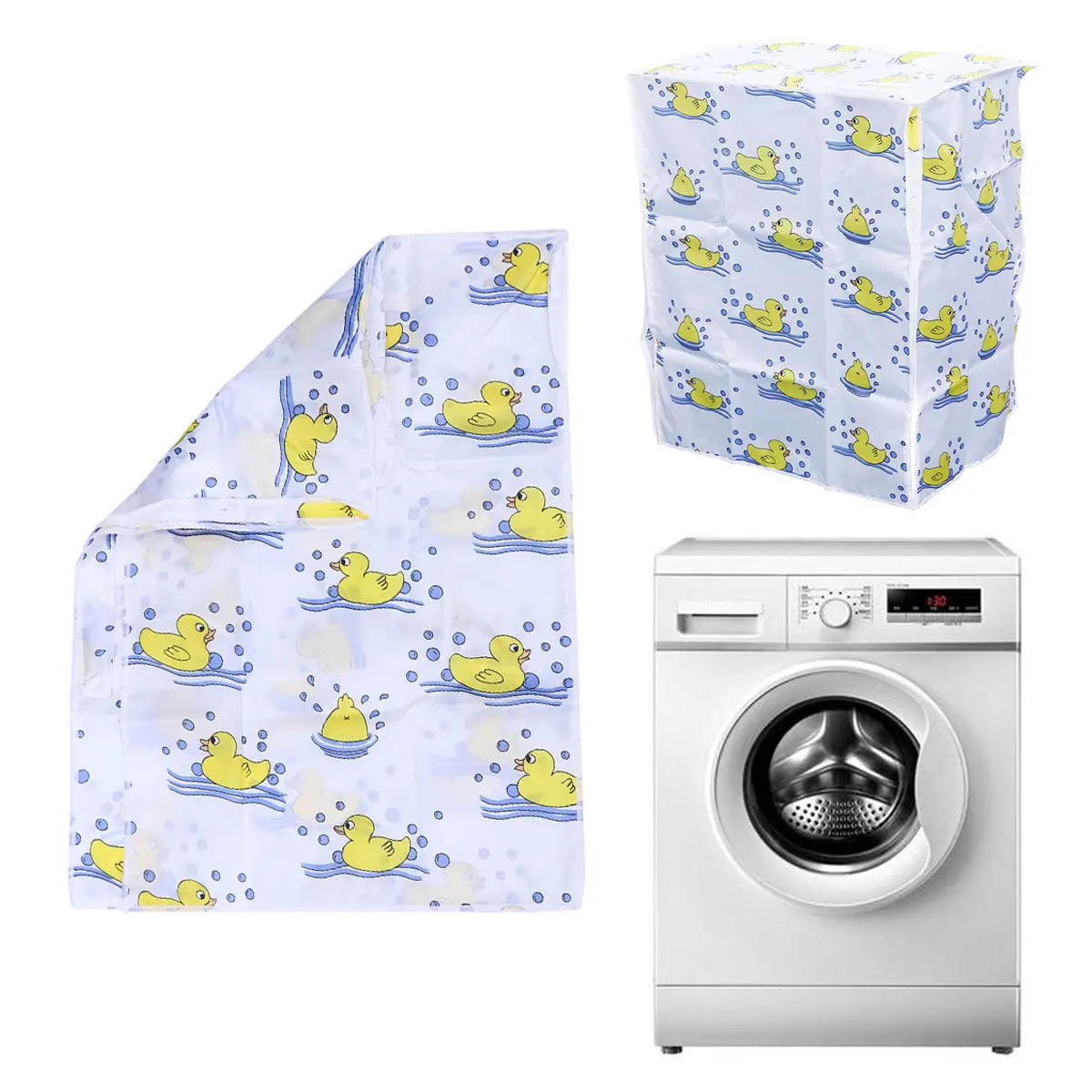 58x63x85cm Slim Fit Washing Machine Cover Polyester Satin Waterproof Dustproof Protective Case with Zipper for Balcony Use