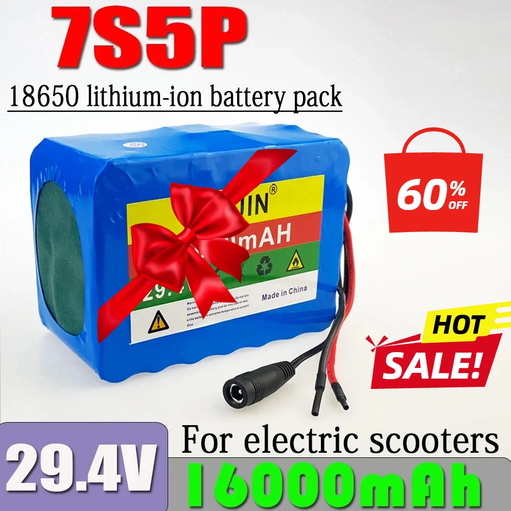 

7S5P 24V 16Ah battery pack 500W 29.4V 16000mAh 18650 wheelchair lithium-ion battery with built-in BMS