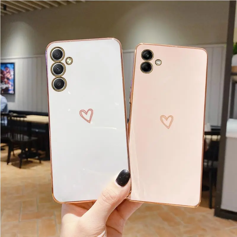 Lover Heart Plating Phone Case On For Samsung Galaxy A25 A35 A55 A54 A34 A03 A03 A13 A14 A15 A01 A02 A03 A04 A05 4G 5G Cover