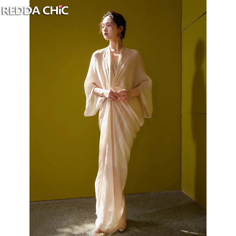 

REDDACHiC Women Full Slips Layered Dress Set Twist V-neck Maxi Long Dress Spaghetti Strap Under Dress Elegant Casual Clothes