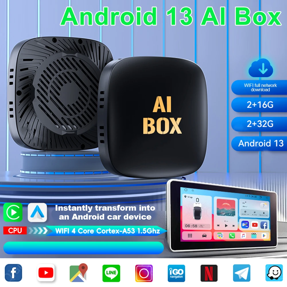 CarPlay Ai Box Android 13.0 Smart AI TV Box Mini Android Auto Wireless Dongle WIFI Bluetooth 5.0 2GB+32GB For Netflix Youtube