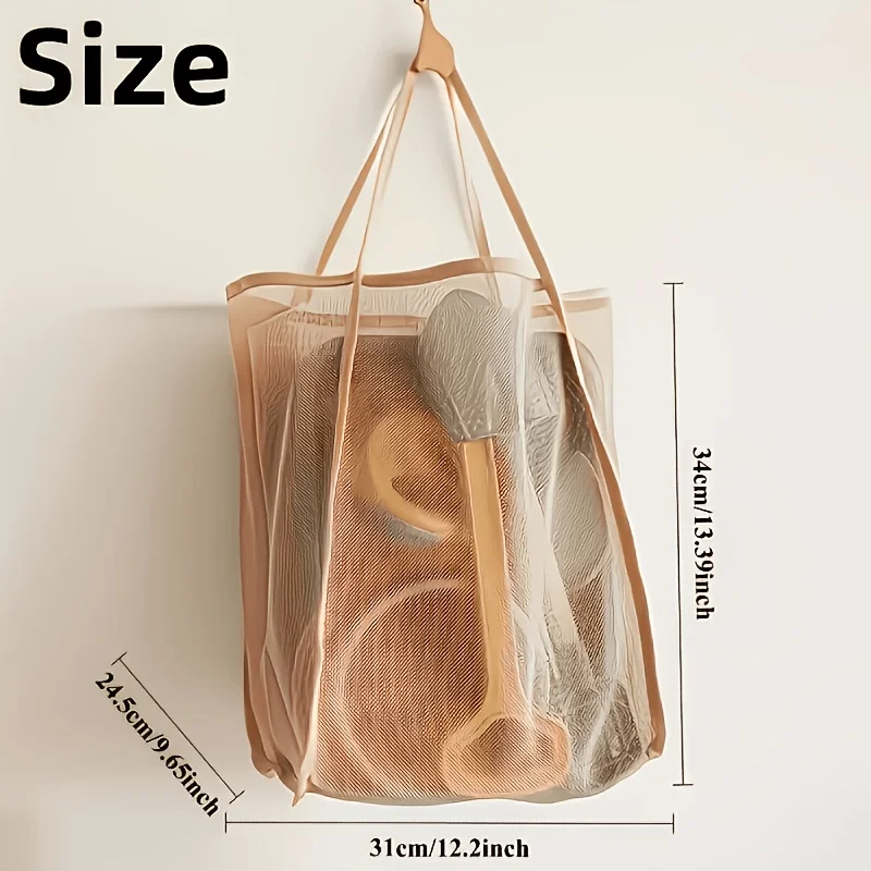 Bolso de mano de malla versátil y de gran capacidad, de color liso con asa resistente, reutilizable y de secado rápido para filtrar arena y polvo. Adecuado para viajes, la playa, vacaciones y camping. Resistente a la humedad/secado rápido, Ideal para piscinas